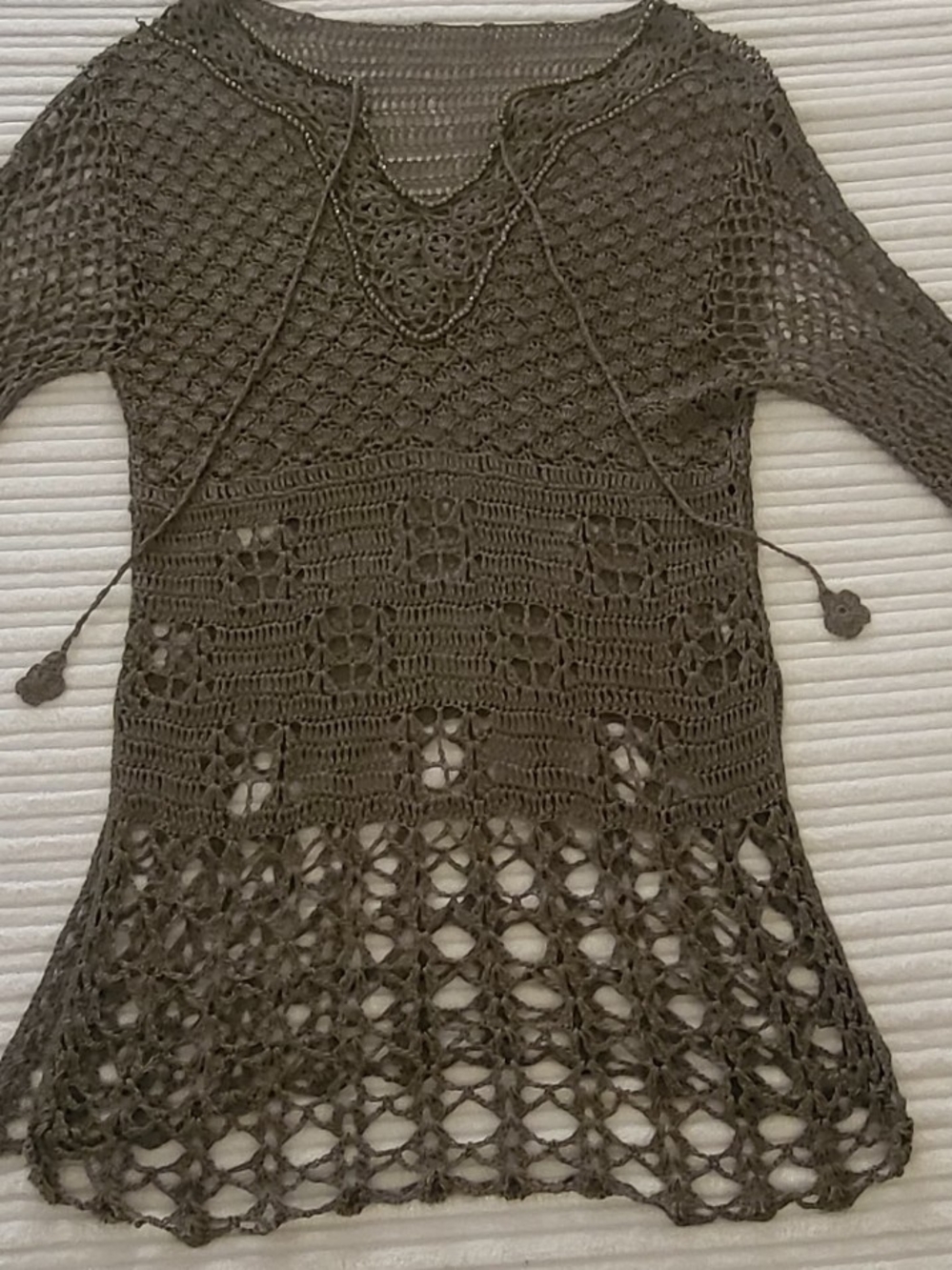Crochet Tunic Top in Olive Green